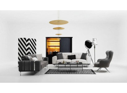 Sofa Garnitur Luxus Canapé Set 3+3+1 Sëtz Sofa Sesselen Stoff Design Miwwelen Nei