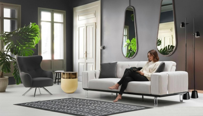 Canapé-Set Sofa Luxus 3+1 Sëtz Sofas Fotell Stoff Design Sëtzpolster Miwwelen Nei