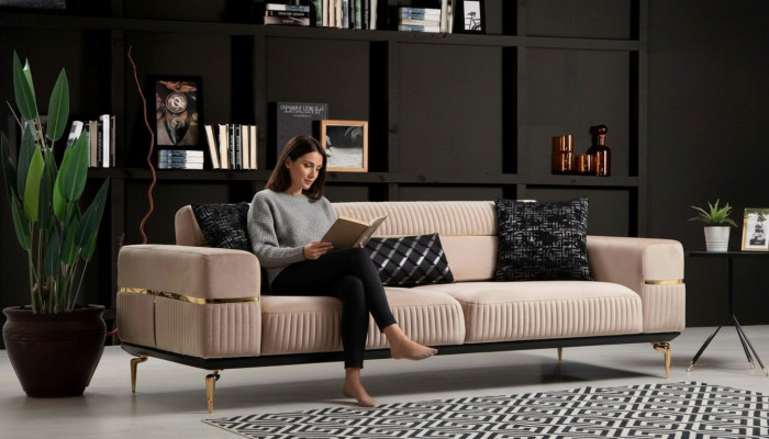 Luxus Canapé Design Dräisëtzer Modern Couch Beige Couchen Miwwelen Polster Loft Nei