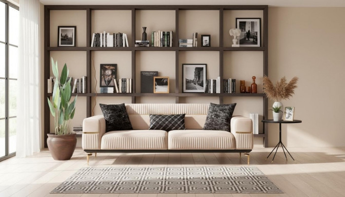 Luxus Canapé Design Dräisëtzer Modern Couch Beige Couchen Miwwelen Polster Loft Nei