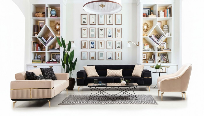 Soffagarnitur Komplett Sëtzgrupp Sofa 3+3+1 Sëtz Fautteuil Stoff Sofaen Nei