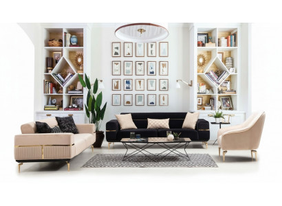 Soffagarnitur Komplett Sëtzgrupp Sofa 3+3+1 Sëtz Fautteuil Stoff Sofaen Nei