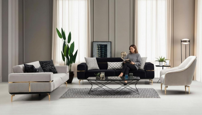 Luxus Sofagarnitur Sofa Polster Grupp Sofas 3+3+1 Sëtzer Fotell 3tlg. Samt Set