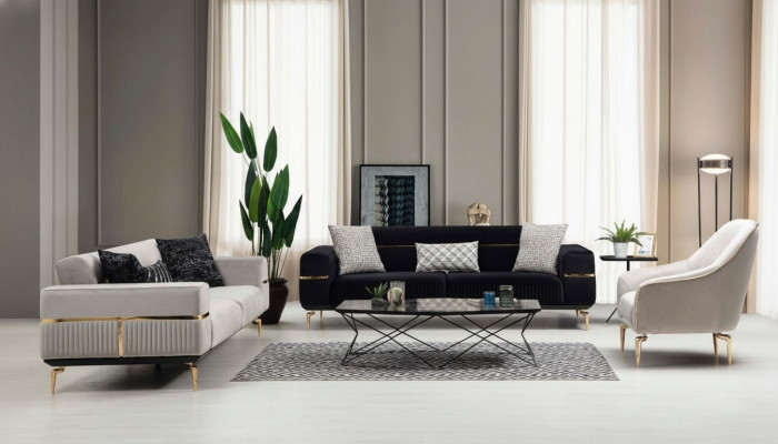 Luxus Sofagarnitur Sofa Polster Grupp Sofas 3+3+1 Sëtzer Fotell 3tlg. Samt Set