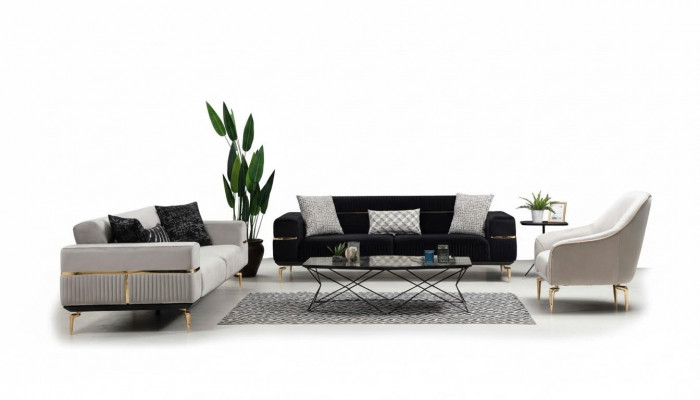 Luxus Sofagarnitur Sofa Polster Grupp Sofas 3+3+1 Sëtzer Fotell 3tlg. Samt Set