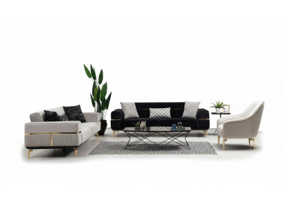 Luxus Sofagarnitur Sofa Polster Grupp Sofas 3+3+1 Sëtzer Fotell 3tlg. Samt Set