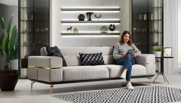 Luxus Sofa Dräisëtzer Couch Polster Miwwelen XXL Sofas grouss Couche Samt Miwwelen Nei