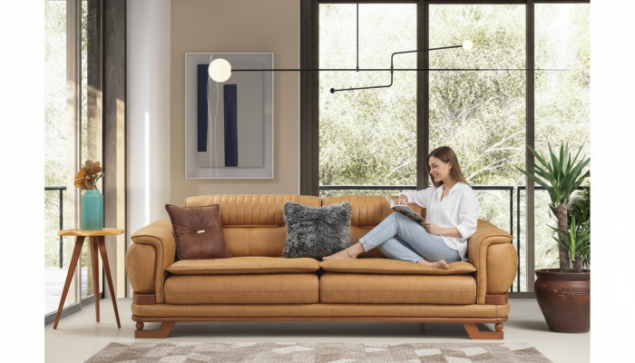 Dräibettcouch Dräisëtzer Couch 3 Sëtzer Couchen Design Wunnzëmmer Konschtléder