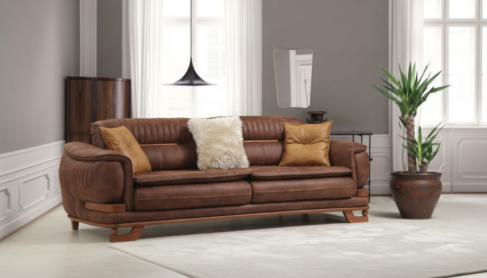 Luxus Dräibettcanapé Dräisiichter Sofa 3 Sëtzer Design Wunnzëmmer Kënschtlech Lieder