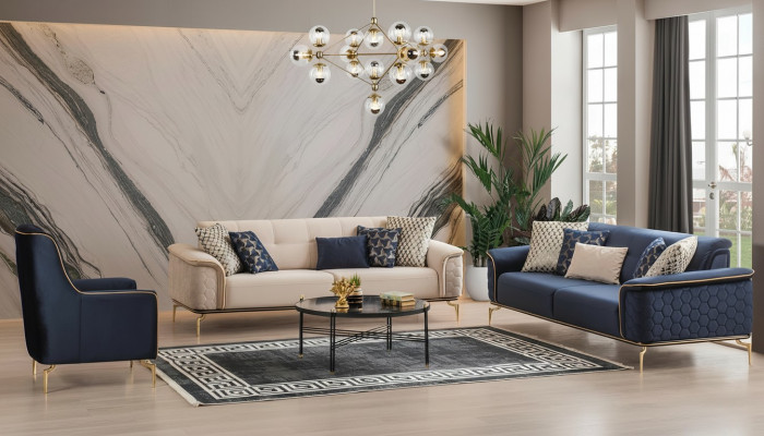 Sofagarnitur Garnitur Sofas Sofa Fotell Drësëtzer 3+3+1 Sëtzer Stof Grupp Neiu.