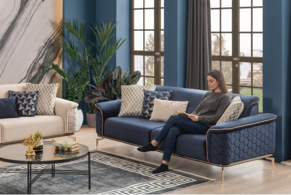 Dreifachsëtzer Canapé 3 Sëtz Luxus Canapéë Wunnzëmmer Modern Stoff Design Textil Stoff