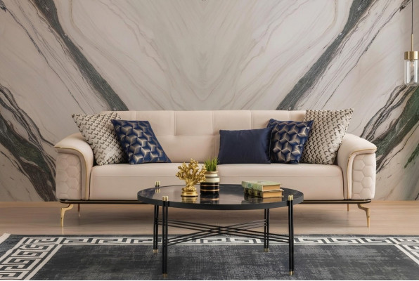 Dräisaz Sofas, 3-Saz Luxus Sofas, Wunnzëmmer Miwwelen, Ariichtung Stoff Design