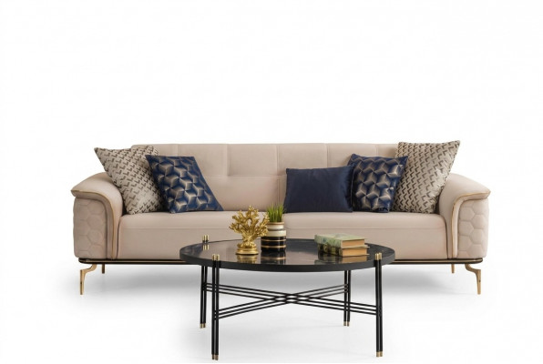 Dräisaz Sofas, 3-Saz Luxus Sofas, Wunnzëmmer Miwwelen, Ariichtung Stoff Design