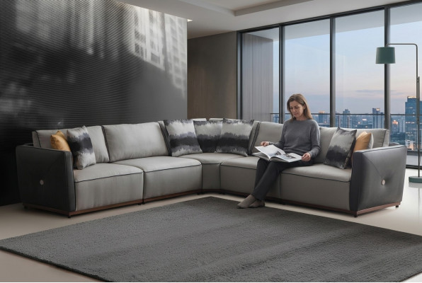 Eckcouch Sofas L-Form Grousst Sofa Eck Wunnzëmmer Polyester Modern Luxus Stoff Nei