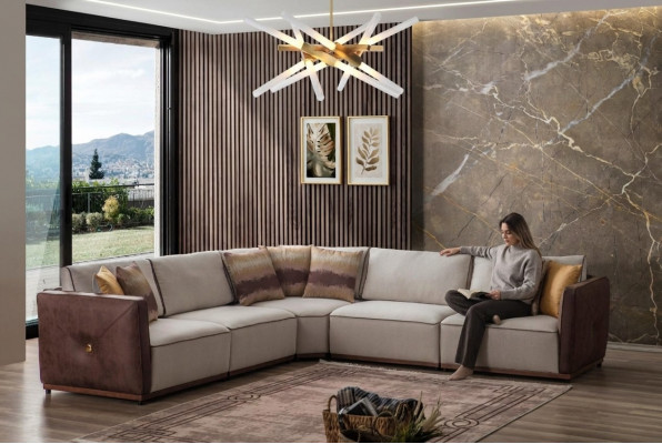 Luxus Ecksofa Sofaen L-Form Grousst Sofa Eck Wunnzëmmer Polyester Modern Stoff Nei