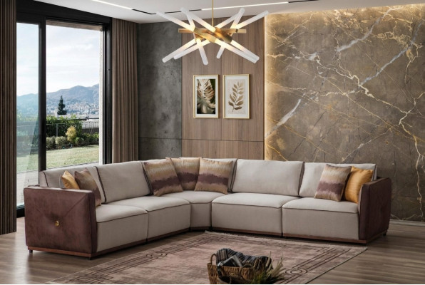Luxus Ecksofa Sofaen L-Form Grousst Sofa Eck Wunnzëmmer Polyester Modern Stoff Nei