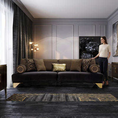 Däitscht Réckel-Sofa 3 Sëtzer Luxus Sofa Wunnzëmmer Couch Stoff Couchen 260cm Miwwelen