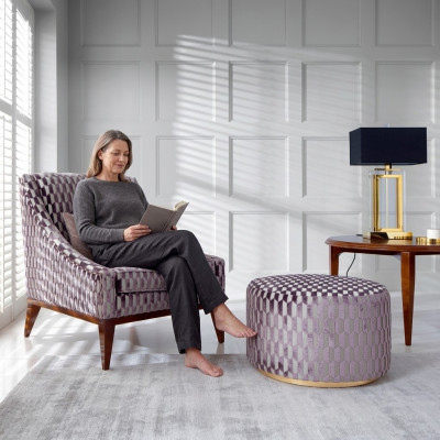 Wunnzëmmer Garnitur Fotell Couchdësch Pouf Modern Sëtz Bezuch Holz 3-Teile Set