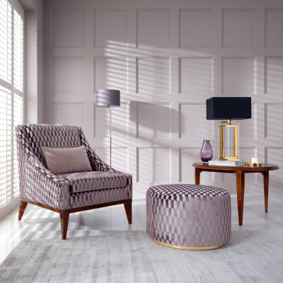 Wunnzëmmer Garnitur Fotell Couchdësch Pouf Modern Sëtz Bezuch Holz 3-Teile Set
