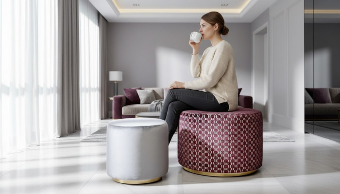 Gruppe Stull Hocker Sitzbank Pouf Samthocker Stoff Ronn Holz Set 2tlg