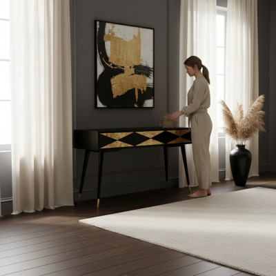 Luxus Konsolendësch Tisch Konsole Kommode Abstelltësch Holz Modern Gold Design