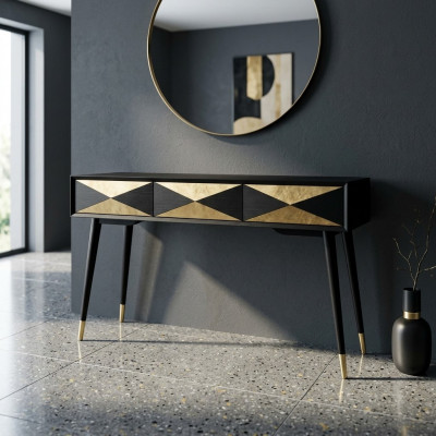 Luxus Konsolendësch Tisch Konsole Kommode Abstelltësch Holz Modern Gold Design