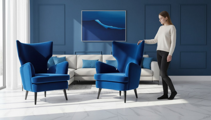 Fauteuil Fauteuil-Ohrensessel 1 Sëtzer Stoff Luxus Wunnzëmmer Modern Blo