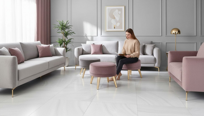 Hocker Sitzhocker Ottoman Pouf Modern Luxus Stoff Design Wunnzëmmer Rosa Rond