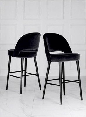 Barhocker Hocker Barstull Stull Modern Polyester Schwaarz Stoff Holz Design Nei
