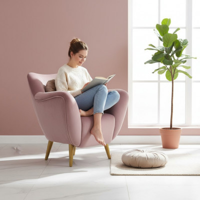 Fautëil Fauteuil Sessel 1 Sëtz Sëtz Stoff Luxus Wunnzëmmer Modern Rosa