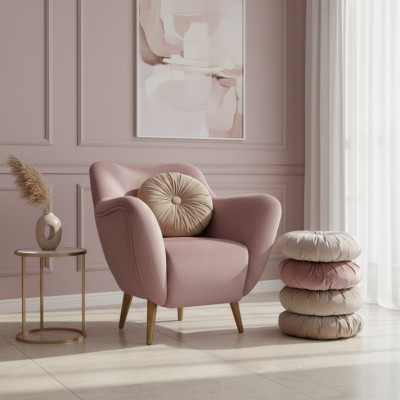 Fautëil Fauteuil Sessel 1 Sëtz Sëtz Stoff Luxus Wunnzëmmer Modern Rosa