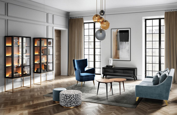 Dräisëtzer Stoff Canapé 3 Sëtz Canapéen Wunnzëmmer Polyester Modern Luxus Blo