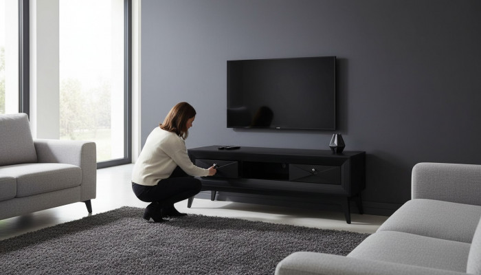 Lowboard TV Ständer Sideboard Dësch Wunnzëmmer Modern Holz Schwaarz Design