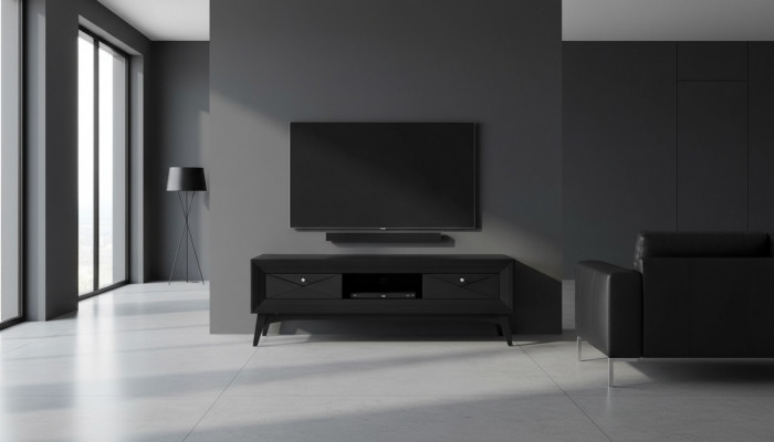 Lowboard TV Ständer Sideboard Dësch Wunnzëmmer Modern Holz Schwaarz Design