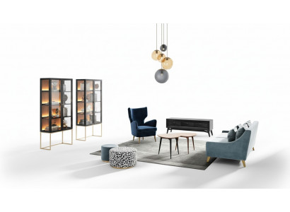 Ensemble Wunnzëmmer Canapé Fauteuil Vitrin Hocker RTV Dësch Set Grupp 9-teilg