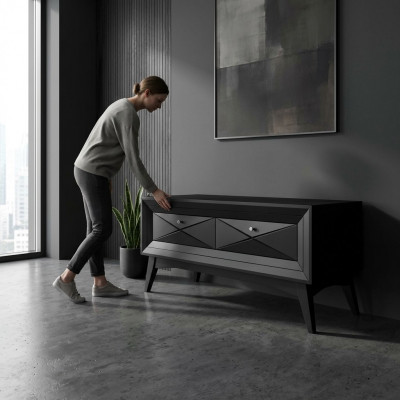 Stänner rtv Lowboard Säitendësch Dësch Wunnzëmmer Modern Holz Schwaarz Design