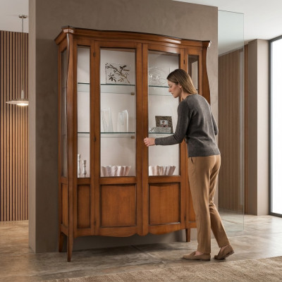 Vitrinnschief Vitrinnschief Holz Glas Miwwel Wunnzëmmer Klassesch Komoud