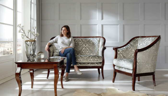 Zwee-Sëtz Luxus Sofa 2 Sëtz Stoff Grau Wunnzëmmer Klassesch Polyester Braun