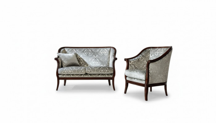 Zwee-Sëtz Luxus Sofa 2 Sëtz Stoff Grau Wunnzëmmer Klassesch Polyester Braun
