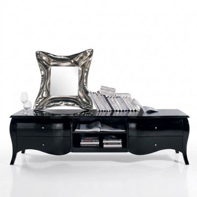 TV-Ständer, Sideboard, RTV-Lowboard, Regaler, Wunnzëmmer, Holz, Schwaarz, Kommode, Dëscher.