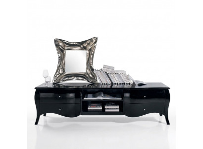 TV-Ständer, Sideboard, RTV-Lowboard, Regaler, Wunnzëmmer, Holz, Schwaarz, Kommode, Dëscher.