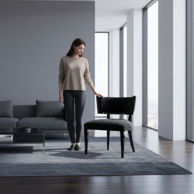 Iesszëmmerstull Stull Lehnstull Design Still Fotell Sëtz Holz Luxus Schwaarz