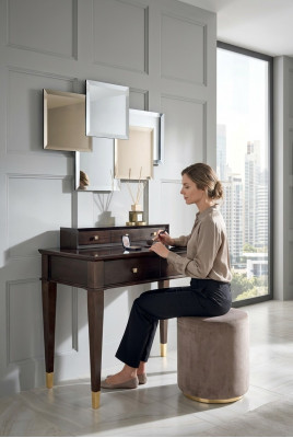 Schminktisch Hocker Konsolendësch Luxus Holz Sekretär Braun Schlofzëmmer 2 Deeler