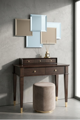 Schminktisch Hocker Konsolendësch Luxus Holz Sekretär Braun Schlofzëmmer 2 Deeler