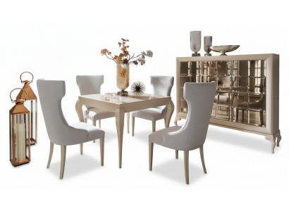 Iesszëmmer Iessdësch Stull Iessgrupp Iessplaz Still Luxus Wäiss Kommod Set 6tlg