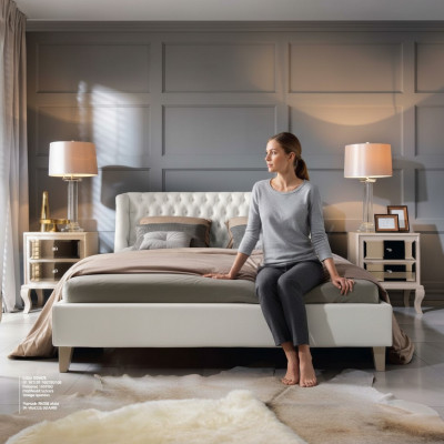 Luxus Schlofzëmmer Bett Nuetsdësch Garnitur Duebelbett Better 3tlg Modern Wäiss