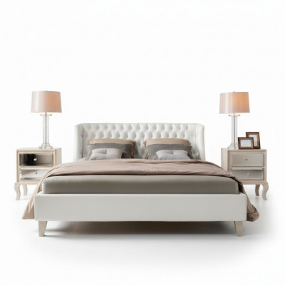 Luxus Schlofzëmmer Bett Nuetsdësch Garnitur Duebelbett Better 3tlg Modern Wäiss