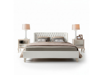 Luxus Schlofzëmmer Bett Nuetsdësch Garnitur Duebelbett Better 3tlg Modern Wäiss