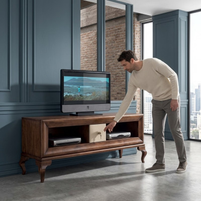 tv Stänner rtv Lowboard Säitendësch Dësch Holz Wunnzëmmer Brong Miwwelen Fernseh Neit