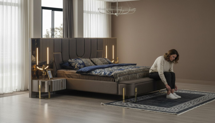 Luxusbett Betten Modern Duebelbett Brong Bettrahmen Schlofzëmmer Neit